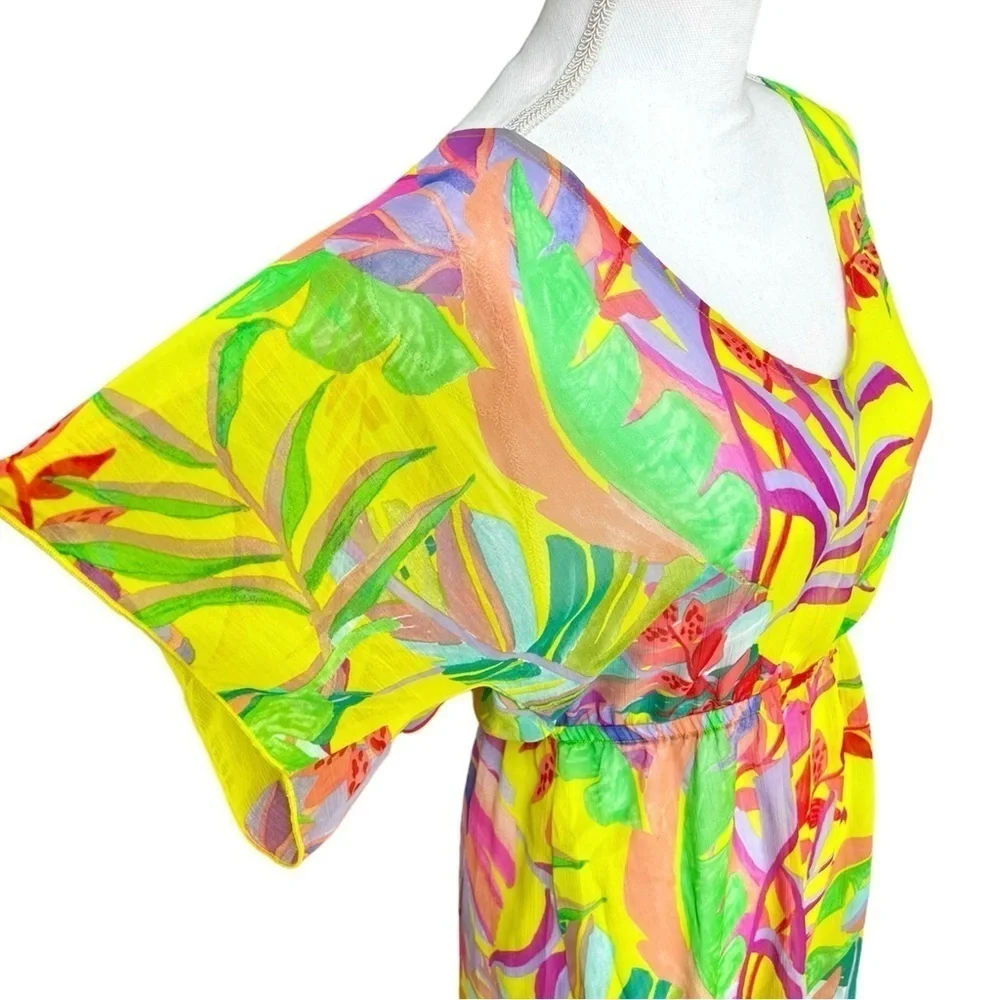 BECCA Sheer Swimsuit Coverup Colorful Floral Kimono Size XS/S